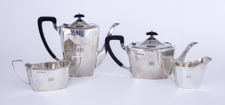 A George V Silver Rectangular Four-Piece Tea and Coffee...