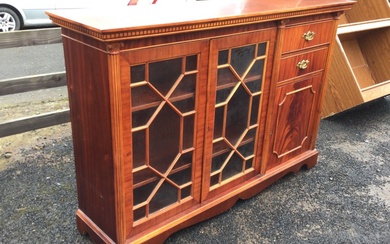 A Georgian style mahogany side cabinet with dentil cornice above...