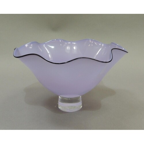 A Gillies Jones lilac glass Rosedale bowl, with black rim li...