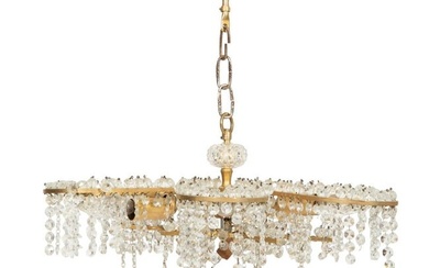 A Gilt Metal and Cut Glass Bead Ceiling Fixture