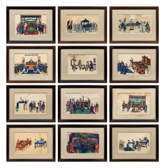 A Group of Twelve Chinese Export Pith Paintings