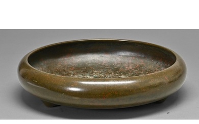 A Japanese bronze flower arrangement bowl, Meiji period, of...