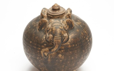 A KHMER ELEPHANT FORM LIME POT CIRCA 12TH CENTURY