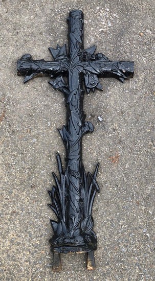 A LARGE 19TH CENTURY FRENCH CAST IRON CRUCIFIX Entwined with...