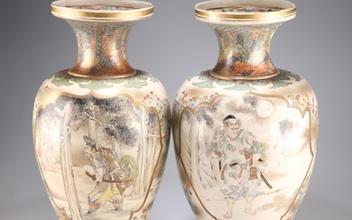 A LARGE PAIR OF JAPANESE SATSUMA VASES, FROM THE KINKOZAN WO...
