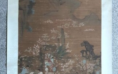 A Large Scroll Painting with Figures with Four Seals - Silk - China - Qing Dynasty (1644-1911)