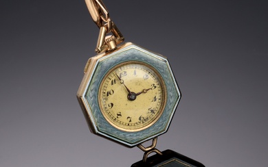 A. LeCoultre & E. Blancpain Fils. Rare art deco ladies' watch in 14 kt. gold with enamel work, approx. The 1920s