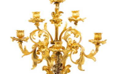 A Louis XV Style Gilt &amp; Patinated Bronze Six-Light Candelabrum