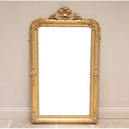 A Louis XVI style giltwood and gesso wall mirror, 19th centu...