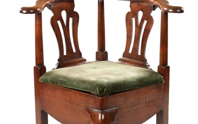 A MID 18TH CENTURY WALNUT CORNER COMMODE CHAIR OF...
