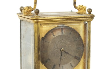 A MID 19TH CENTURY STRIKING CARRIAGE CLOCK WITH CALENDAR...