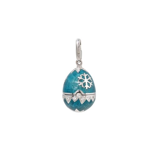 A MODERN 18CT FABERGE LIMITED EDITION EGG PENDANT, blue enam...