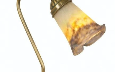 A MULLER FRERES GLASS AND GILT METAL DESK LAMP