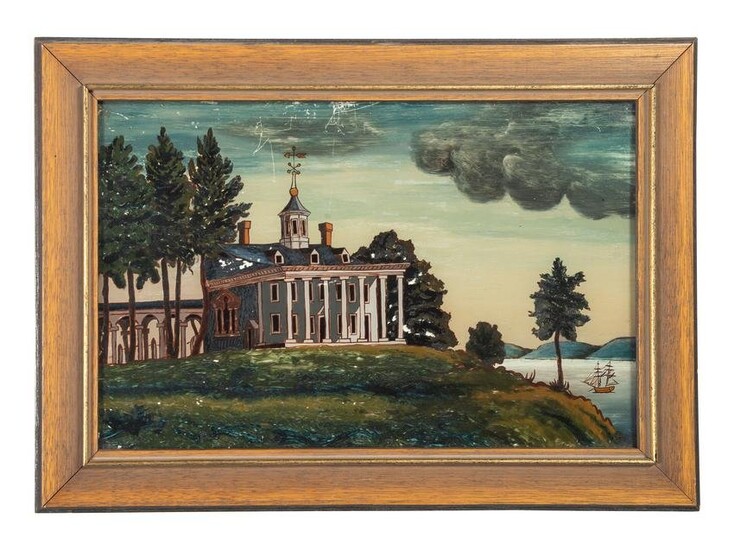 A Mt. Vernon Reverse Painted Glass Panel