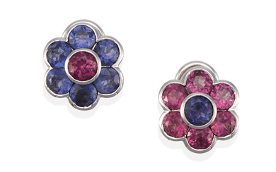 A PAIR OF 18K WHITE GOLD AND GEM-SET EARRINGS