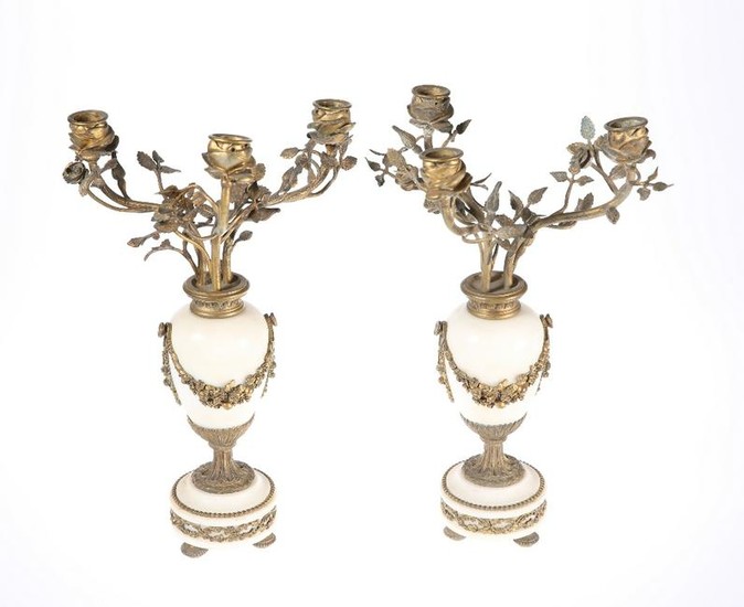 A PAIR OF 19TH CENTURY FRENCH GILT-BRONZE AND MARBLE