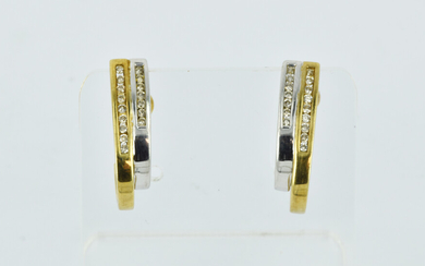 A PAIR OF 9CT TWO TONE GOLD AND DIAMOND EARRINGS