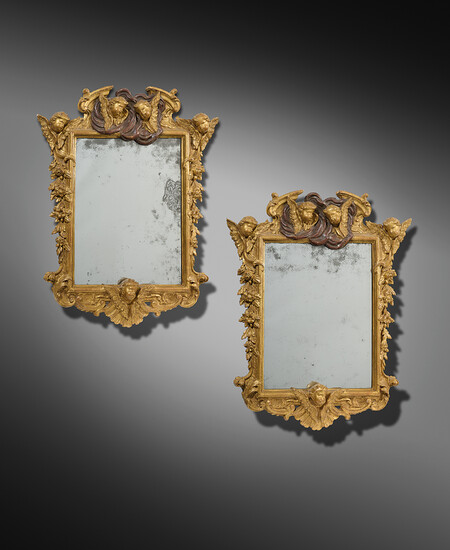 A PAIR OF BAROQUE GILTWOOD AND GESSO WALL MIRRORS