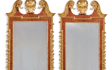A PAIR OF GEORGE II WALNUT, GILT-GESSO, AND GILTWOOD PIER MIRRORS, SECOND QUARTER 18TH CENTURY