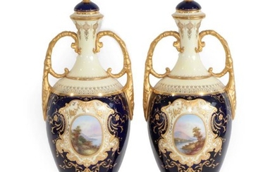 A Pair of Coalport Porcelain Vases, early 20th century, of...