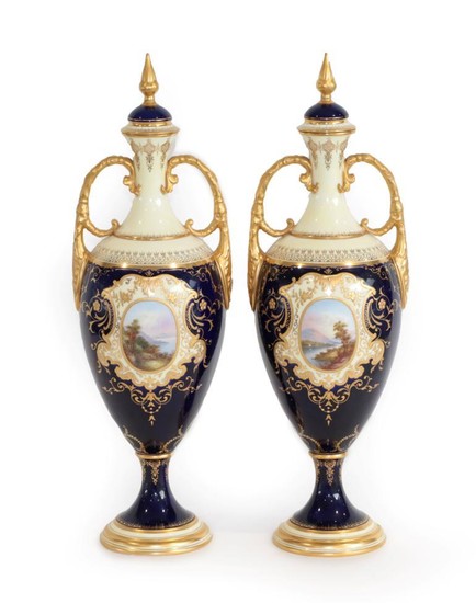 A Pair of Coalport Porcelain Vases, early 20th century, of...