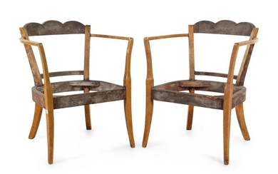 A Pair of Continental Fruitwood Armchairs Height 34 1/2