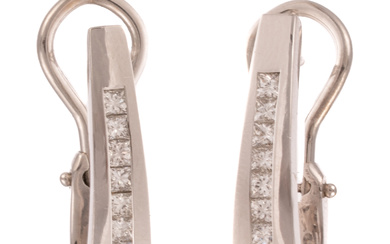 A Pair of Diamond & White Gold Half Hoops in 14K