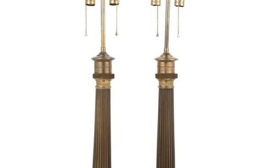 A Pair of Empire Gilt and Patinated Bronze Table Lamps