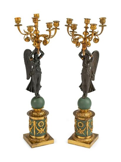 A Pair of Empire Parcel-Gilt and Patinated Bronze