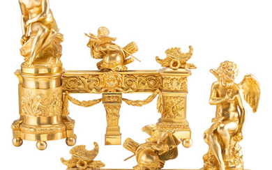A Pair of French Gilt Bronze Figural Chenets (19th century)