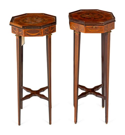 A Pair of Georgian Style Marquetry Side Tables