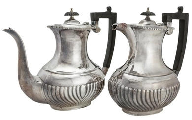 A Pair of Georgian Style Silver Coffee and Hot Water Jugs Hallmarked for Sheffield 1967. Maker...