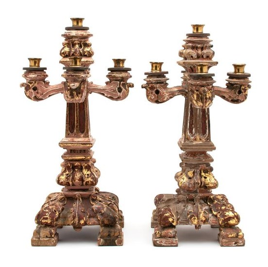 A Pair of Italian Baroque Style Carved, Painted and