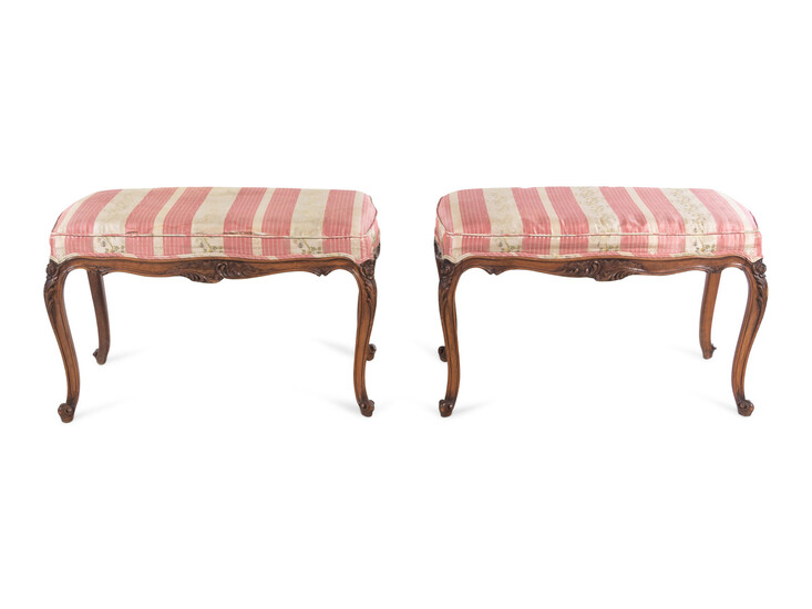 A Pair of Louis XV Style Walnut Banquettes