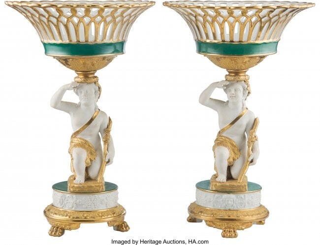 A Pair of Paris Porcelain-Style Partial Gilt Fig