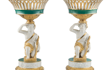 A Pair of Porcelain Figural Tazze