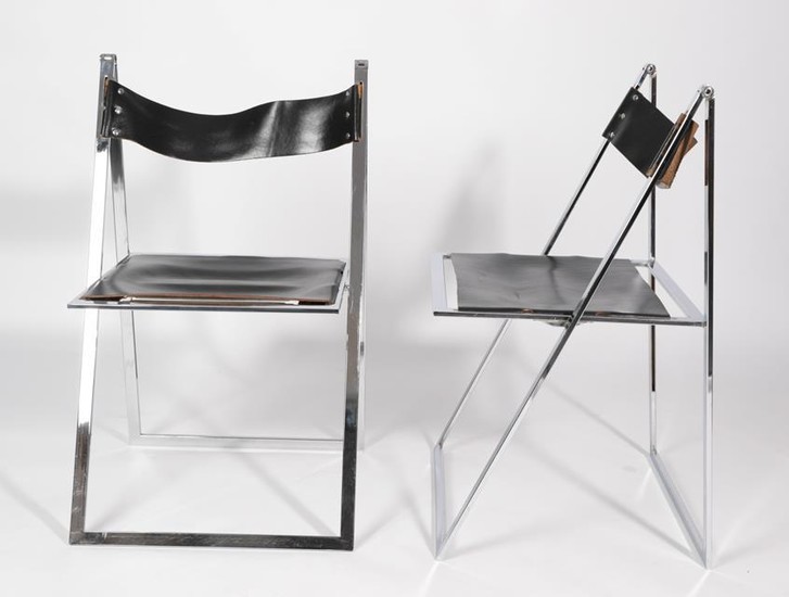A Pair of Vono Lubke Folding Chairs, circa 1970, chromed...
