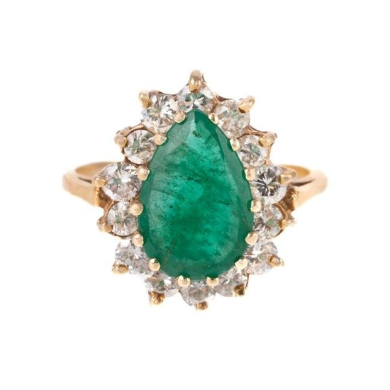 A Pear Shape Emerald & Diamond Ring in 14K