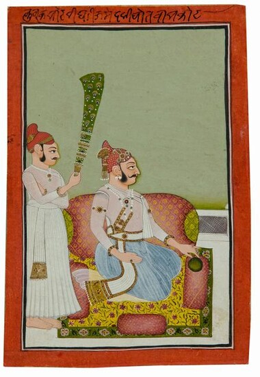 A RAJASTHAN MINIATURE DEPICTING A RAJA WITH HIS