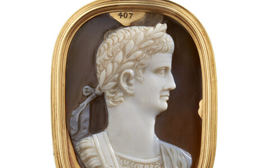A ROMAN ONYX CAMEO PORTRAIT OF THE EMPEROR CLAUDIUS REIGN 41-54 A.D.