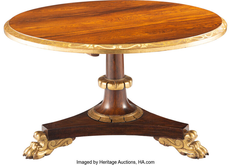 A Regency Mahogany and Carved Giltwood Pedestal Table