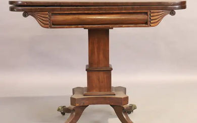 A Regency mahogany tea table, first quarter 19th century, the fold over...