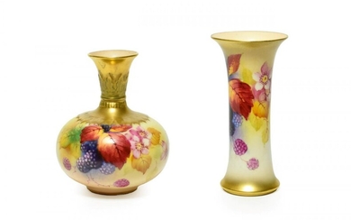 A Royal Worcester Porcelain Bottle Vase, by Kitty Blake, 1940,...