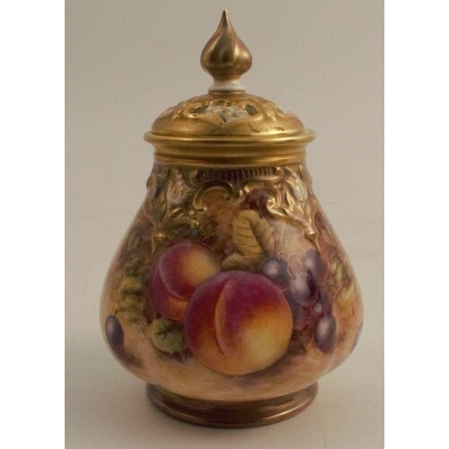 A Royal Worcester covered quarter lobed vase, decorated with...