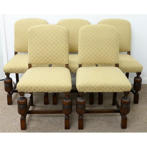 A SET OF FIVE OAK DINING CHAIRS, C1930 THE CLOSE NAILED PADD...