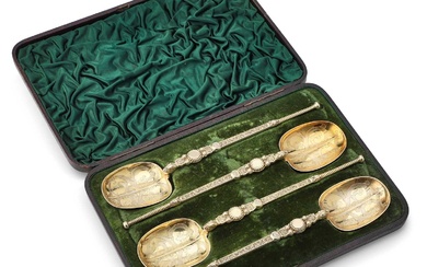 A SET OF FOUR VICTORIAN SILVER-GILT ANOINTING SPOONS