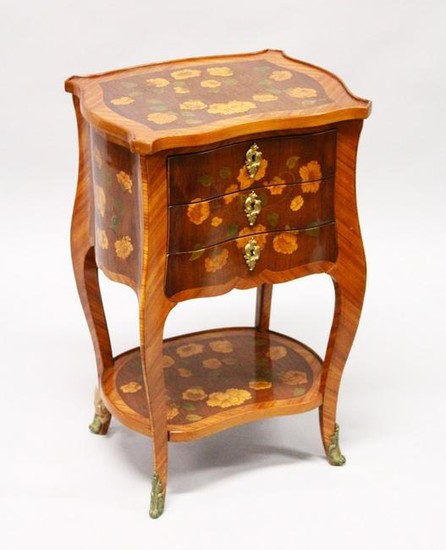 A SMALL 19TH CENTURY FRENCH KINGWOOD AND MARQUETRY