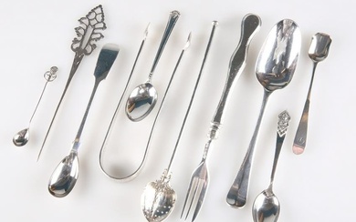 A SMALL MIXED GROUP OF SILVER FLATWARE, GEORGE I AND LATER