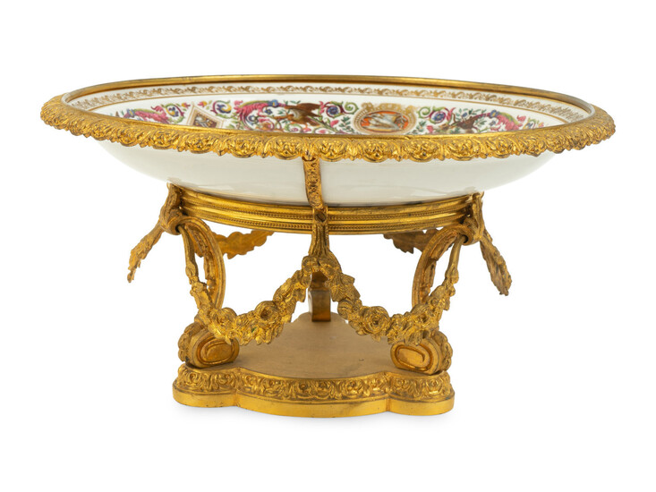 A Sevres Style Gilt Metal Mounted Porcelain Plate After the Service Ordinaire de Fontainebleau of Louis Philippe