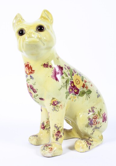 A Staffordshire pottery model of a pug in the style of Galle, early 20th century